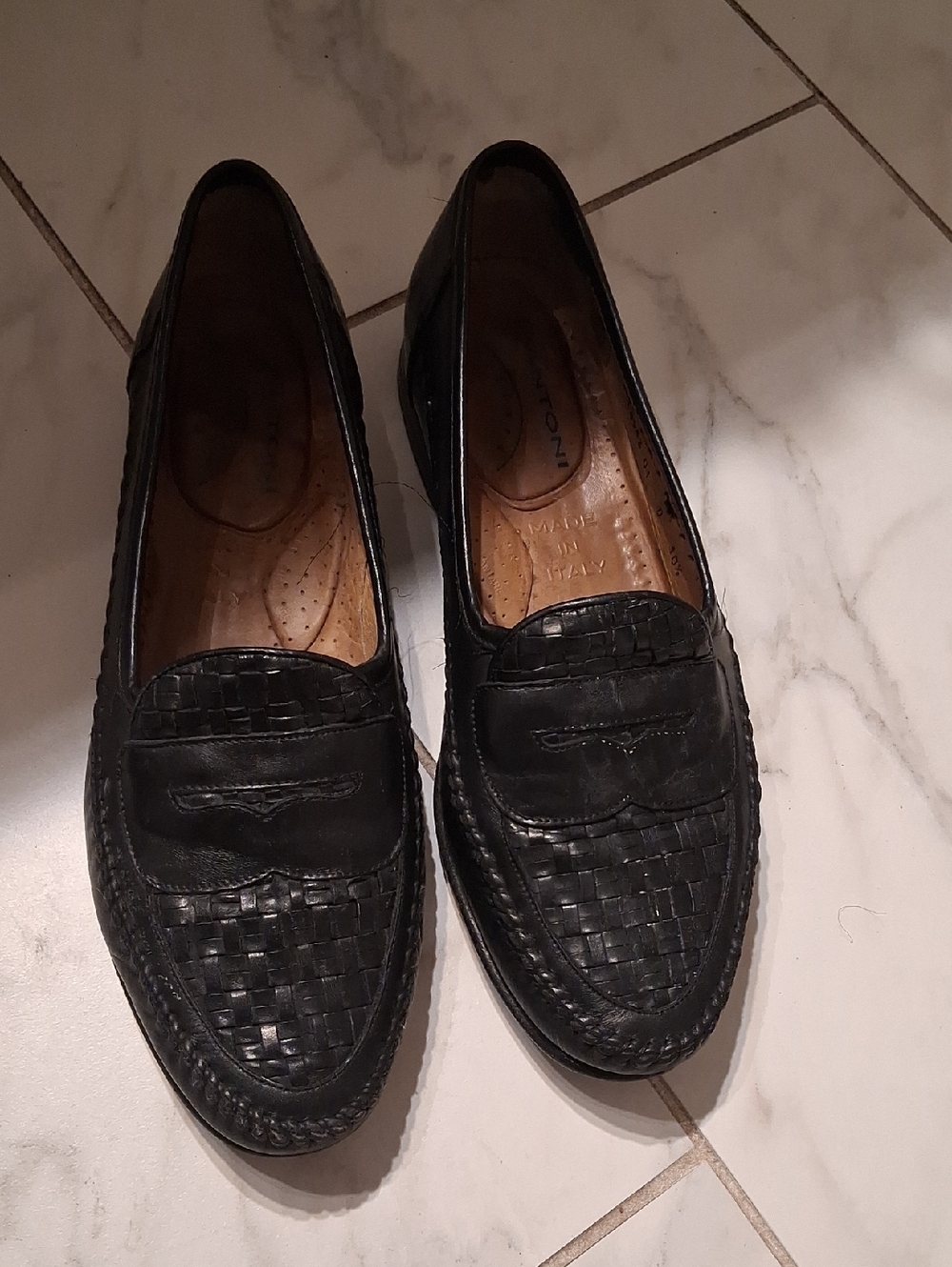 SANTONI Men’s Woven Leather Loafer Size 10.5 D Black